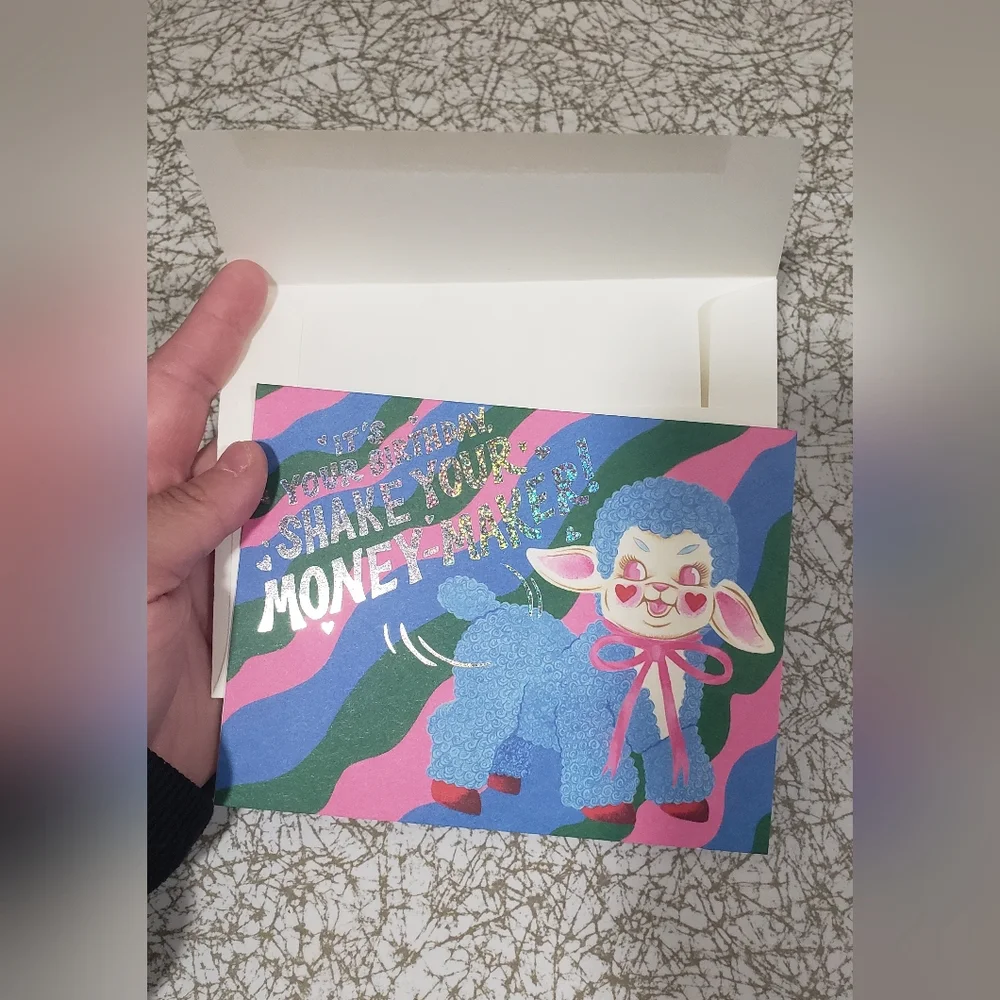 Colorful Retro Kitschy Lamb Birthday Card with Envelope NWT